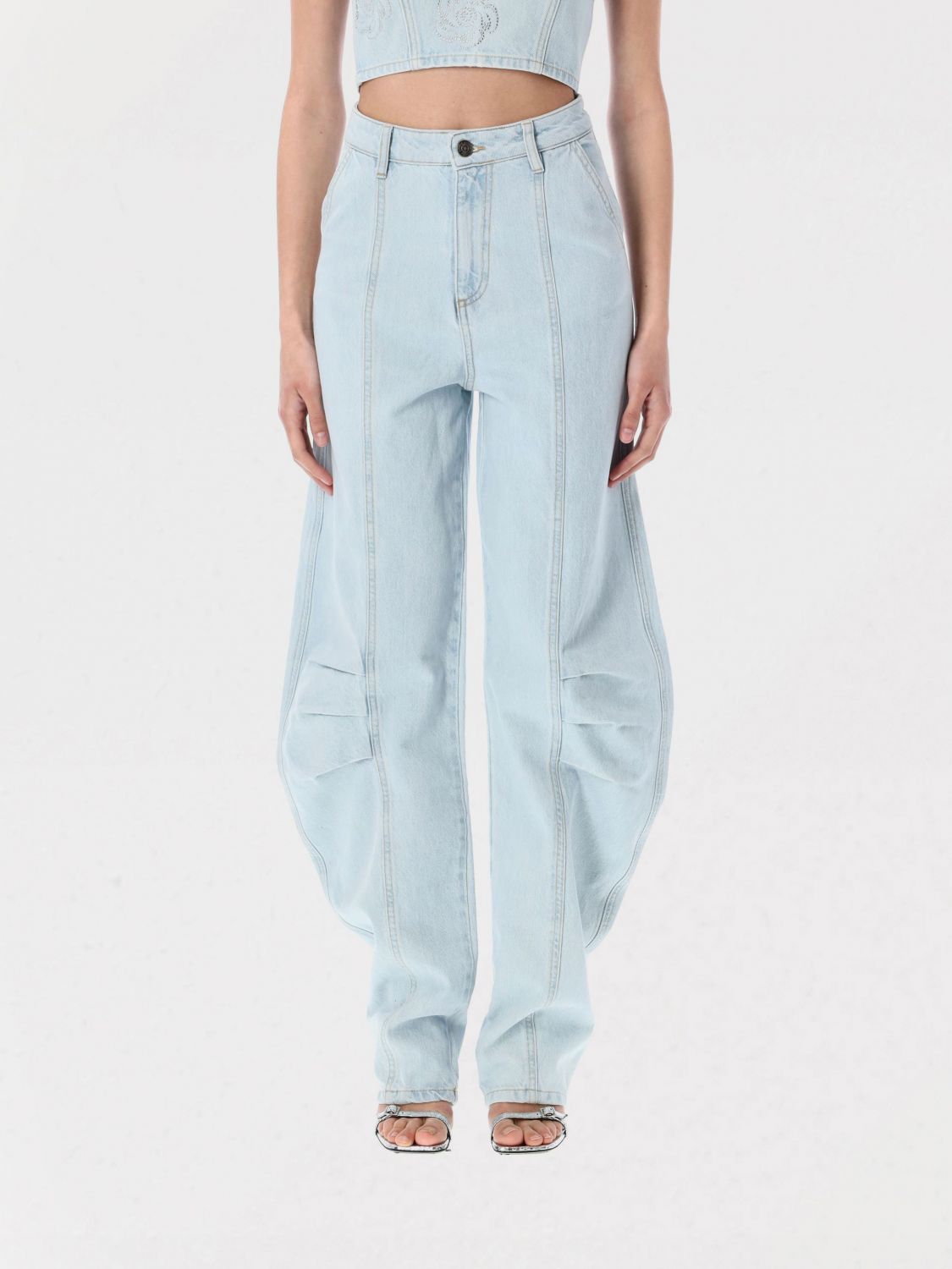 Rotate Birger Christensen Denim Stud Bandeau Top In Blue