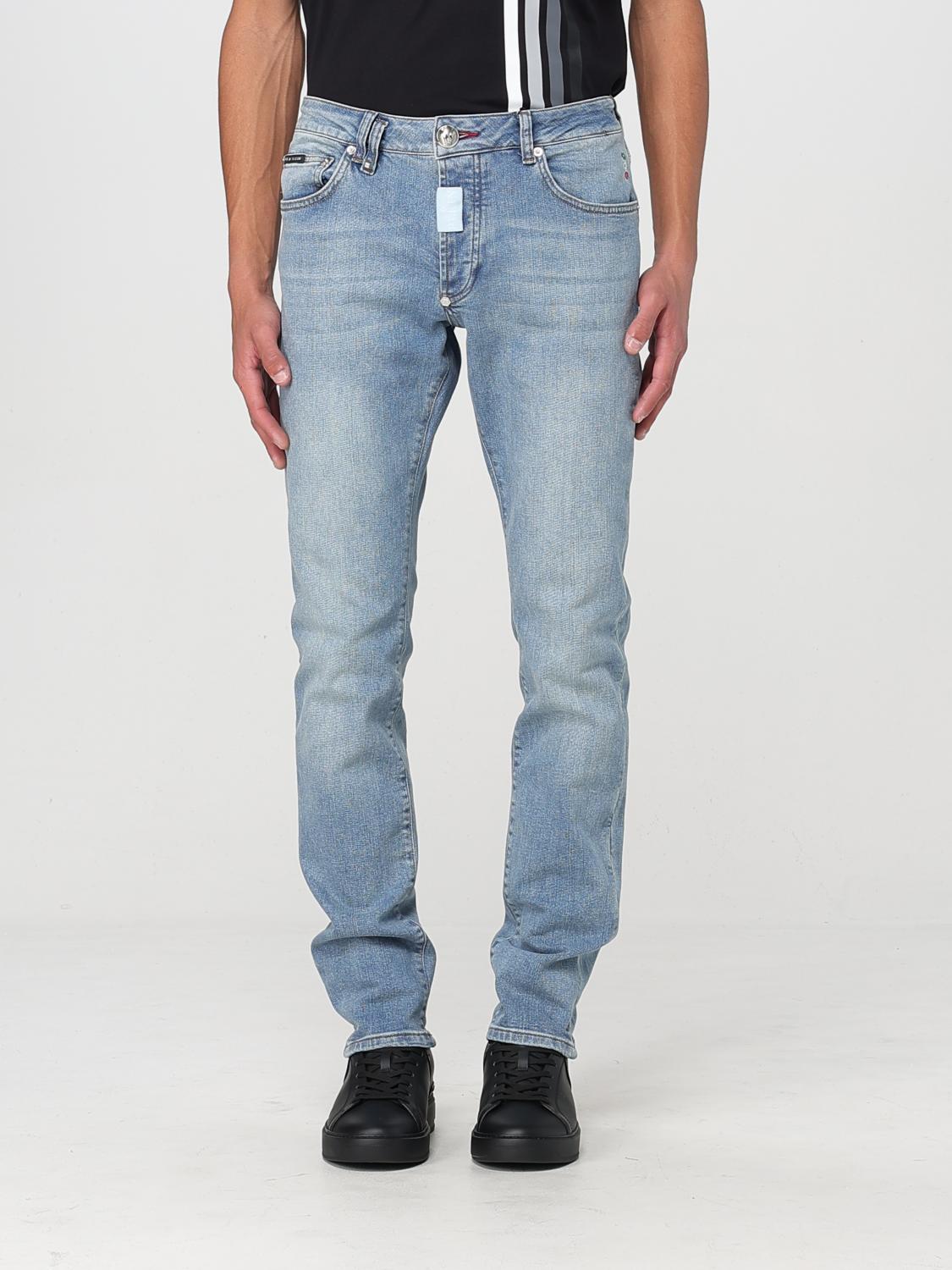 Philipp Plein Denim Trousers Super Straight Cut Destroyed In Denim