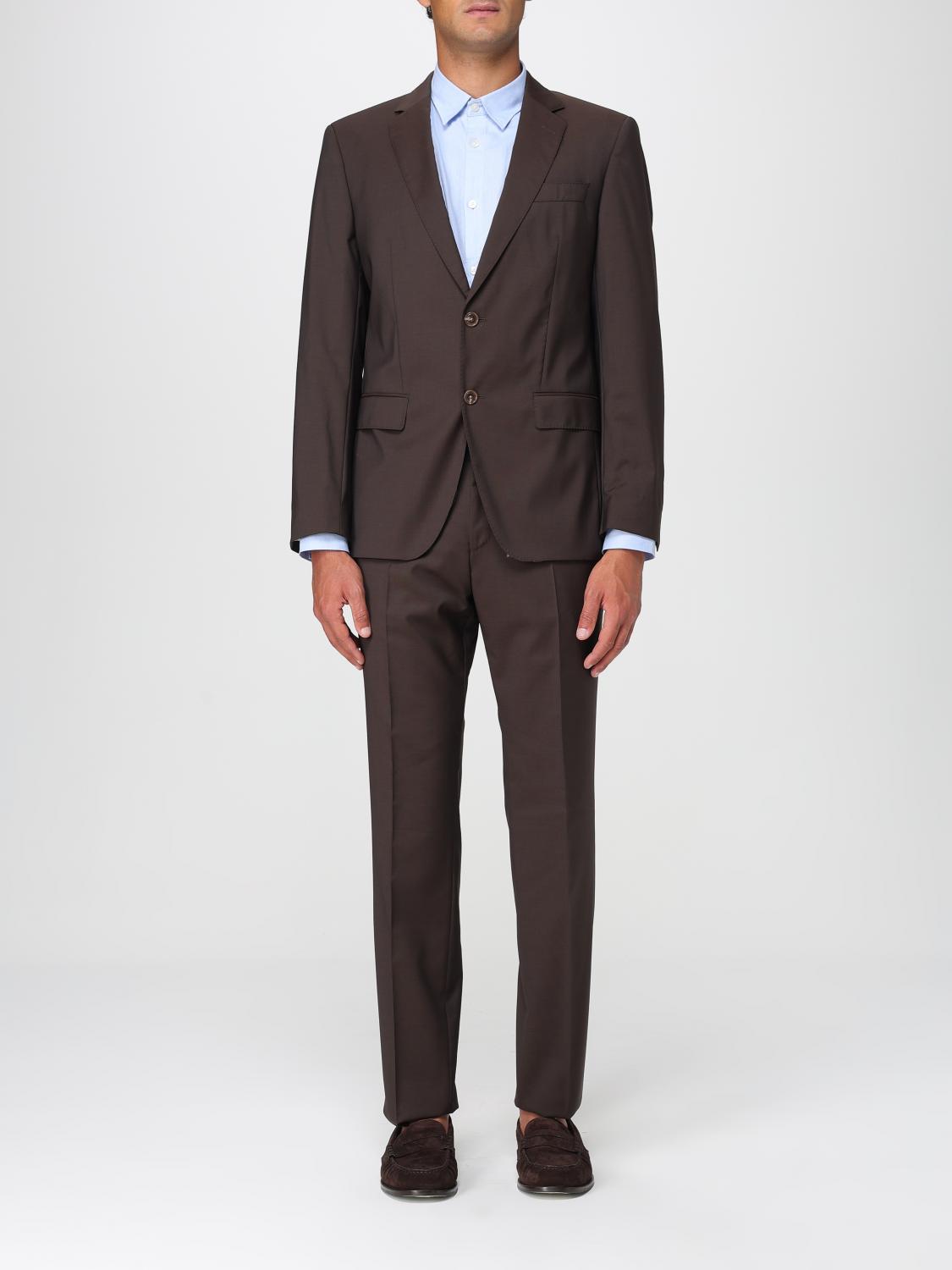Hugo Boss Slim-fit Three-piece Suit In Checked Stretch Fabric In Brown