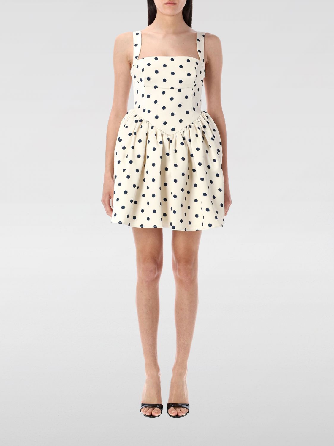 Self-portrait Pleated Polka-dot Duchesse-satin Mini Dress In White
