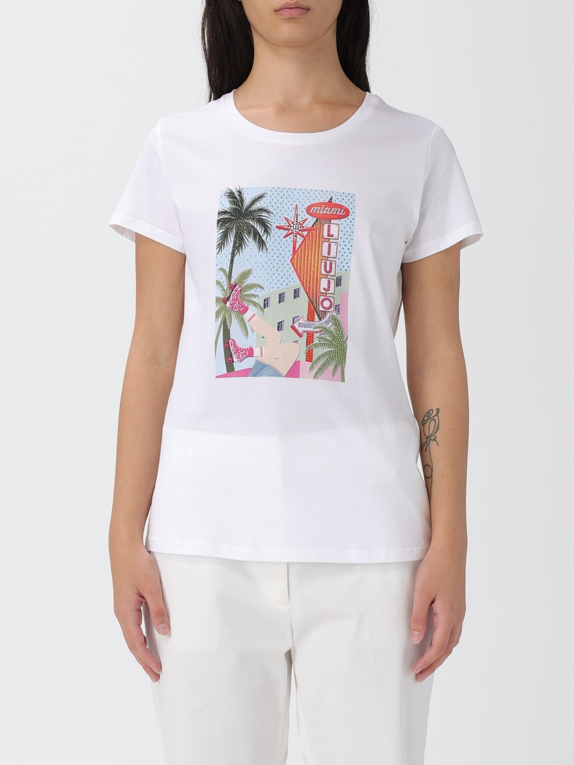 Liu •jo Cotton T-shirt In White With Print In White