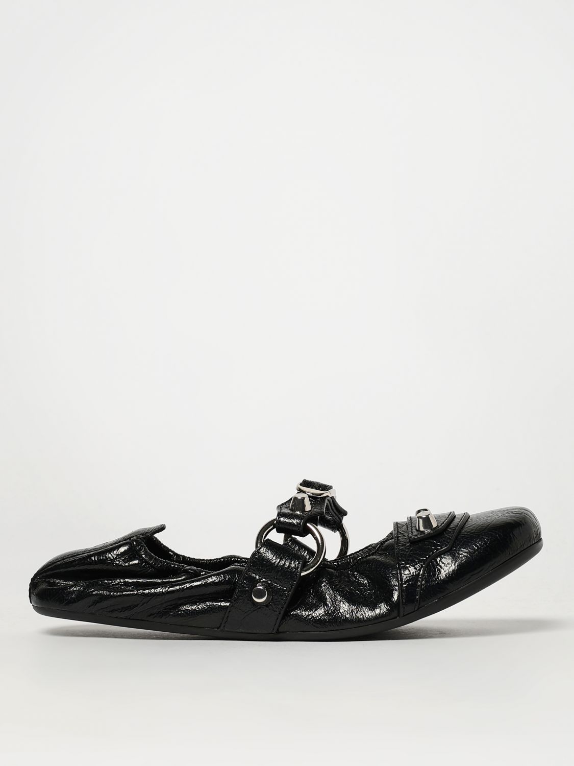 Balenciaga Black Lamb Leather Shoes With Striking Metallic Accents In Black
