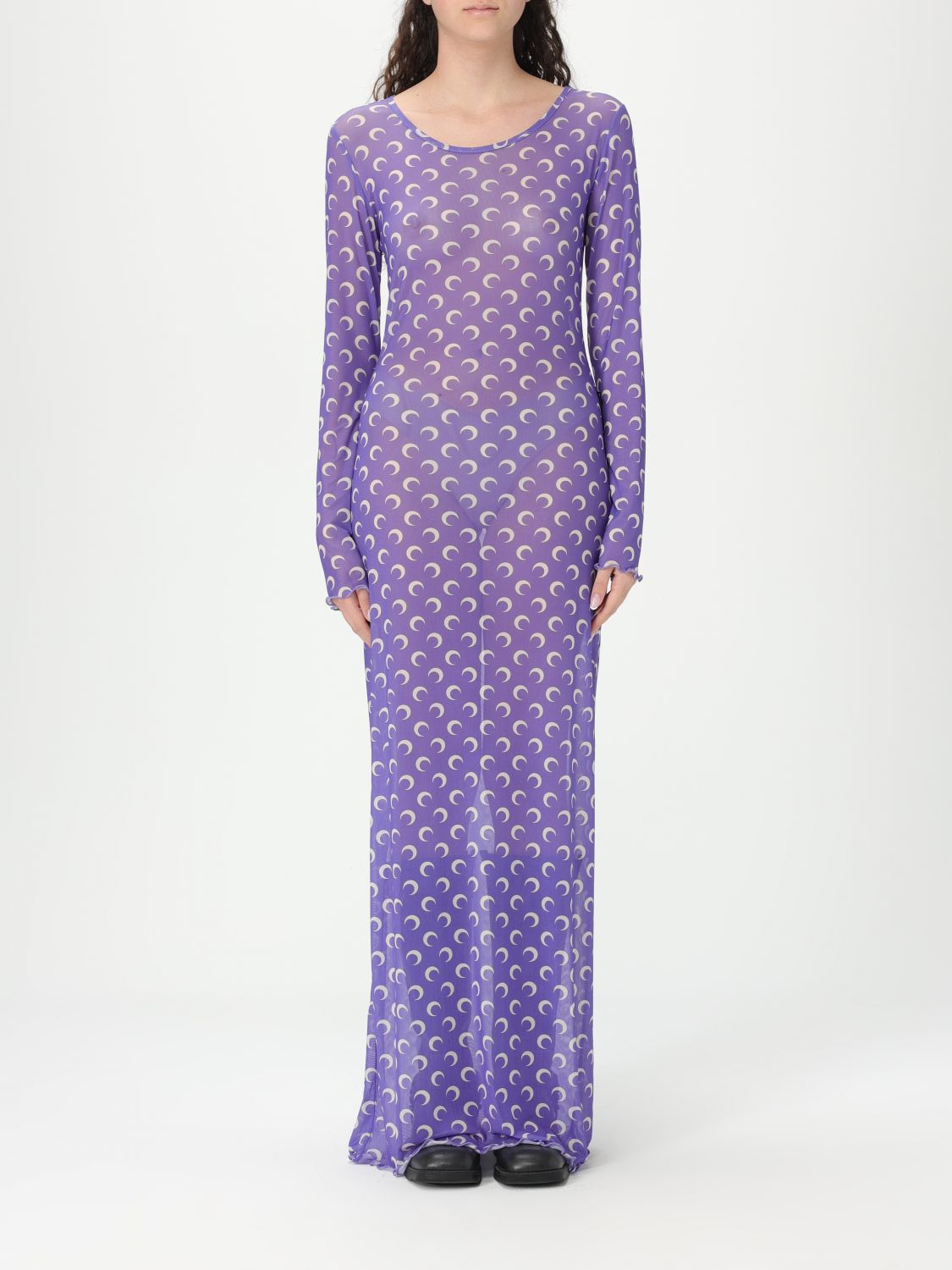 Marine Serre Purple Moon Printed Mesh Panelled Maxi Dress