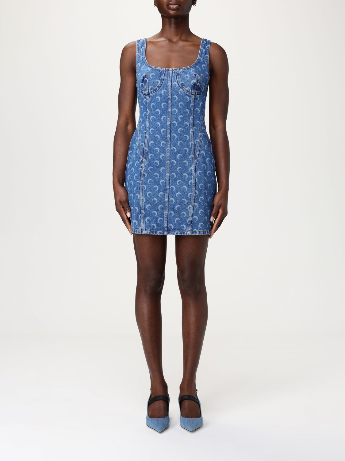 Marine Serre Moon Laser Denim Bustier Dress