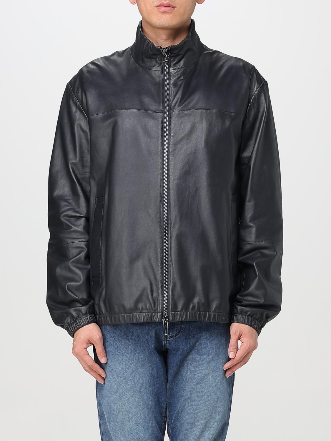 Emporio Armani Leather Jacket With Stand-up Collar