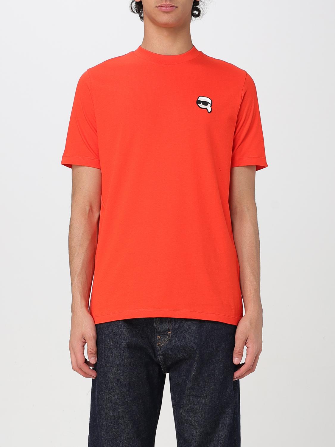 Karl Lagerfeld Man T-shirt Tomato Red Size S Organic Cotton In Orange