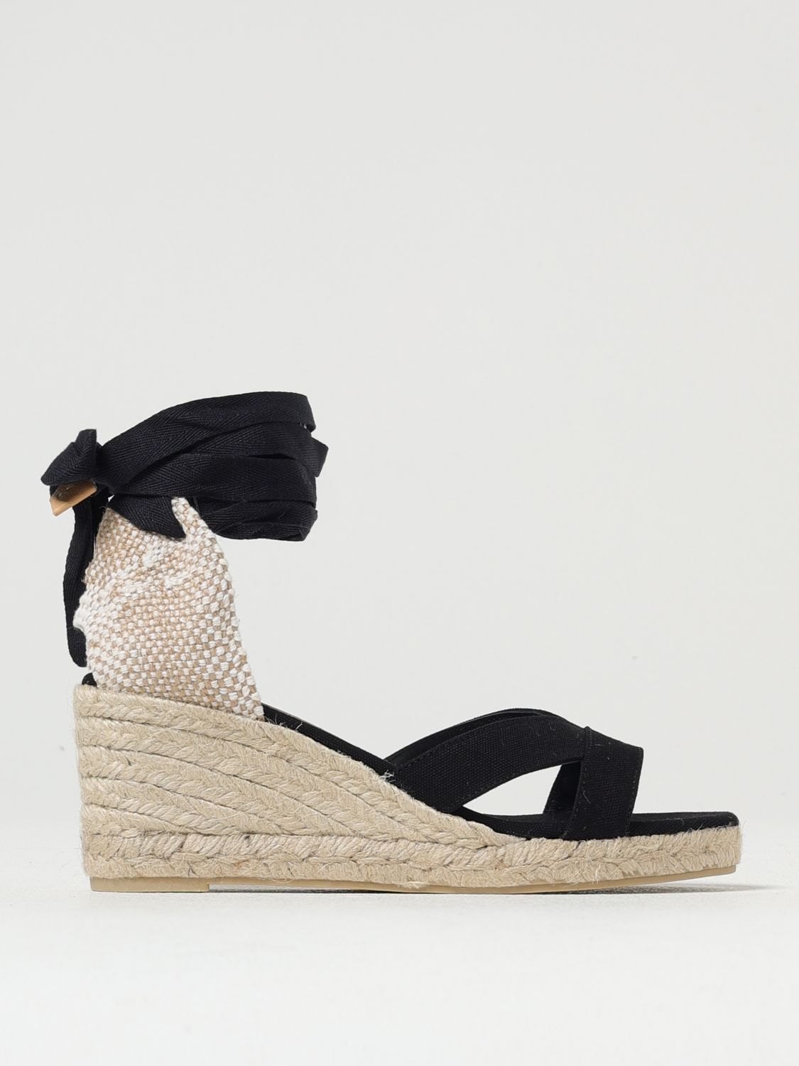 Castaã±er Black Canvas Espadrille Wedges In Black