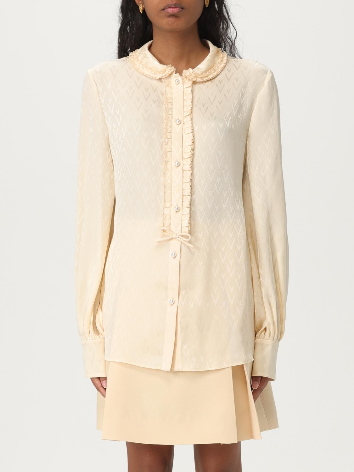 Valentino Silk Ruffled Collar Shirt In Neutral