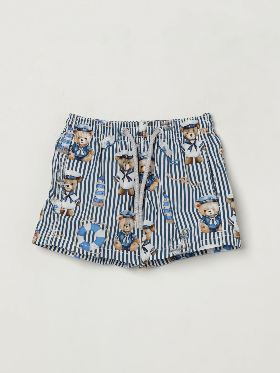 Mc2 Saint Barth Blue Swim Short For Boy With Bear