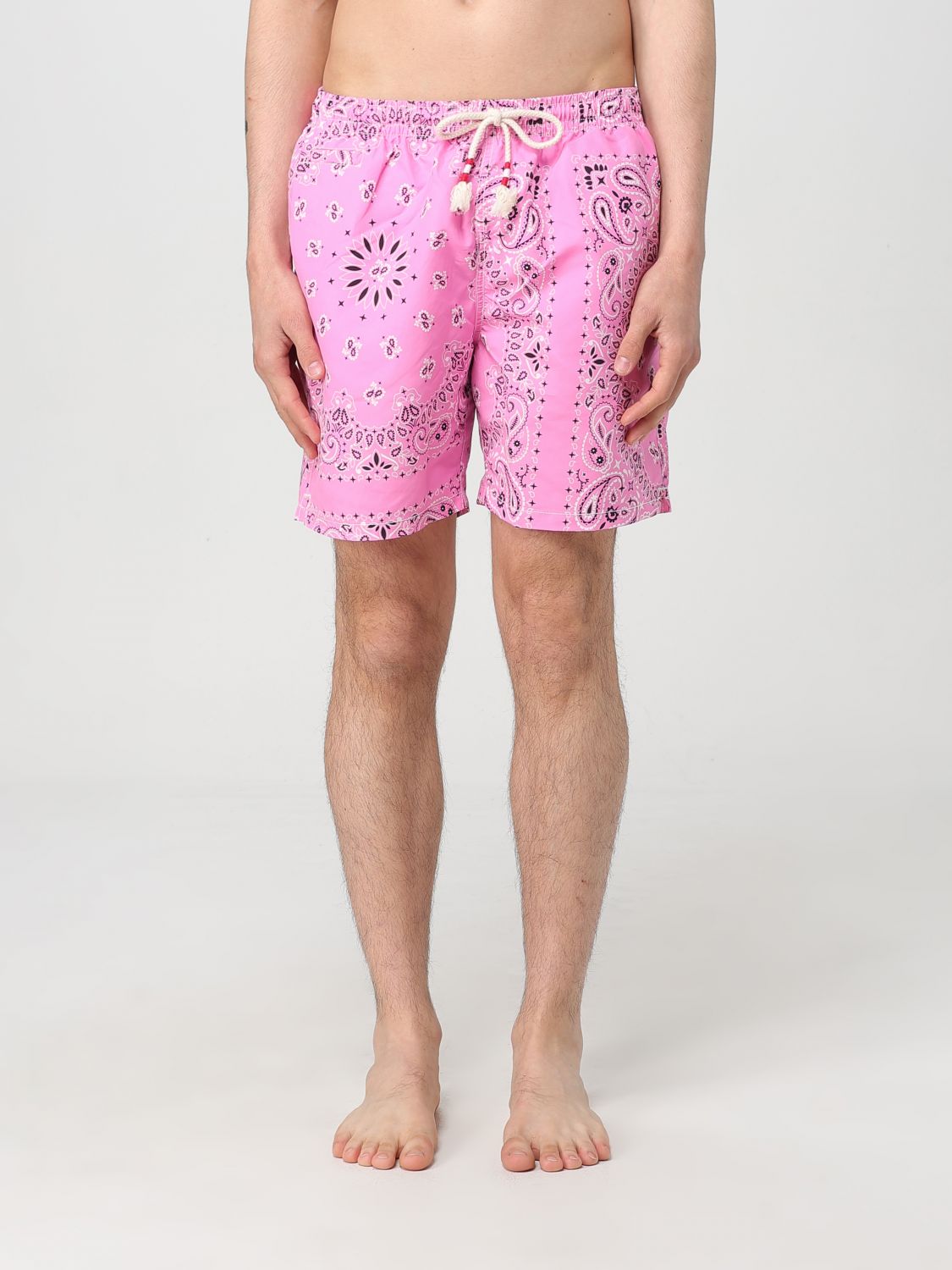 Mc2 Saint Barth Man Swim Shorts With Pink Bandanna Print