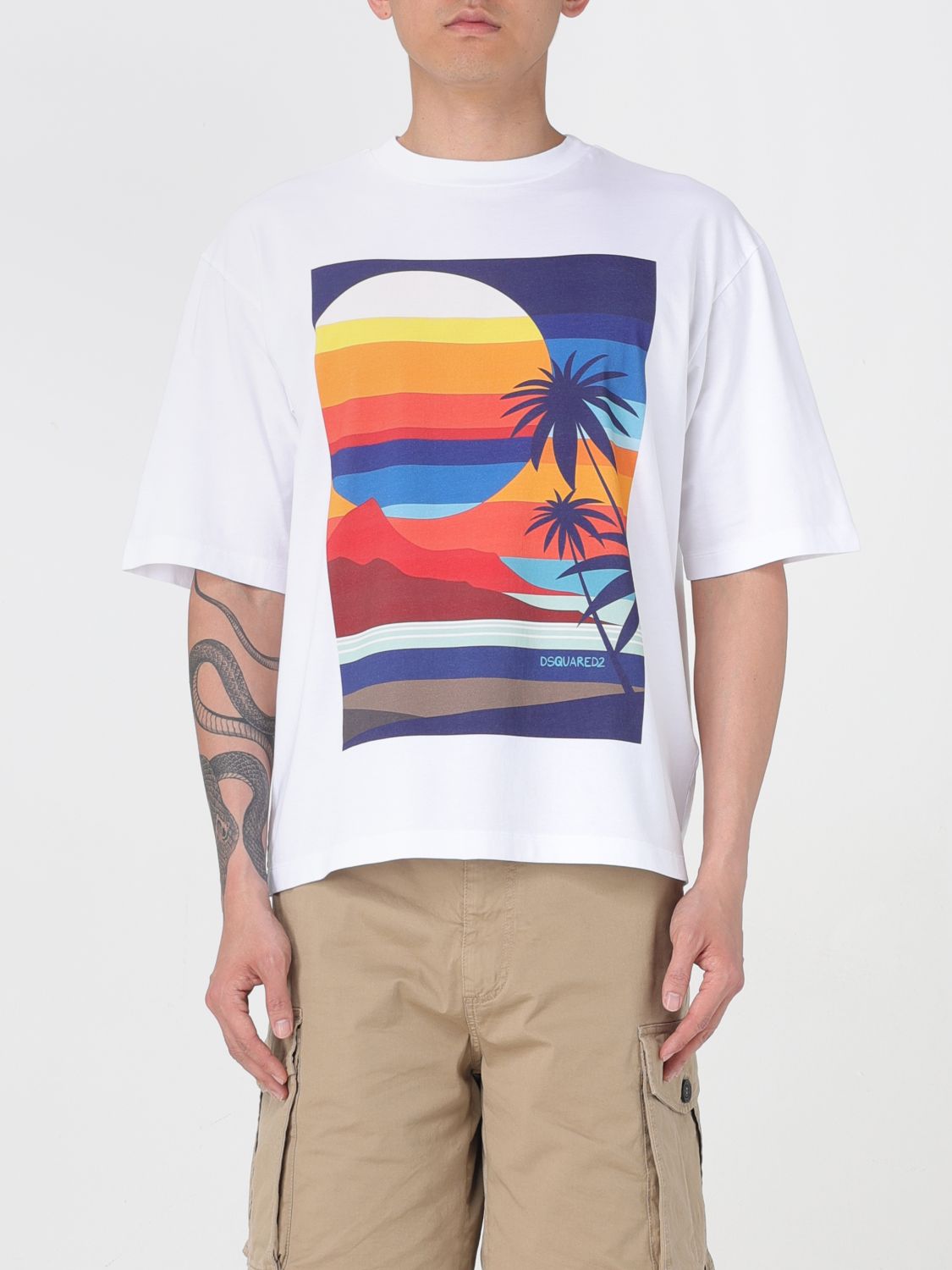 Dsquared2 Summer Lovers Cotton T-shirt With Multicolor Print