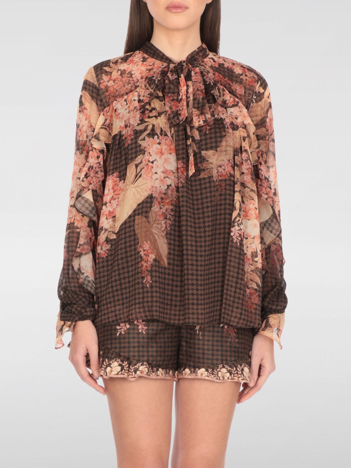 Zimmermann Womens Black Floral Illuminate Flutter Floral-print Sheer Blouse