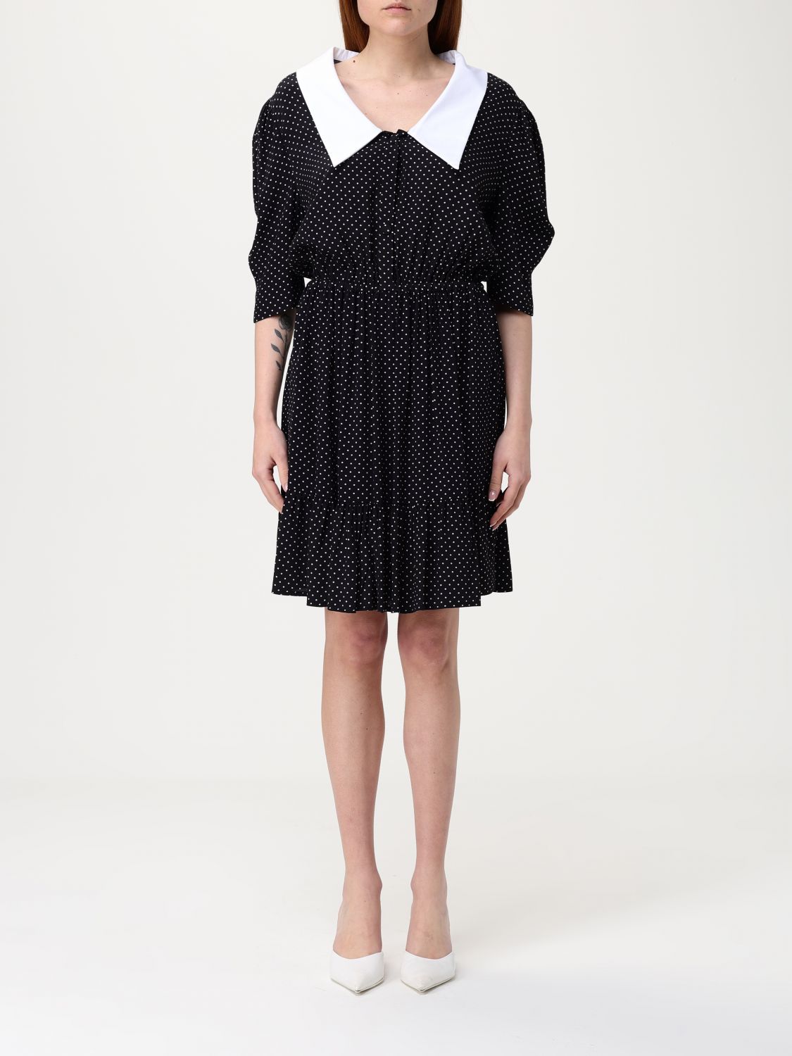 Mar De Margaritas Black Short Dress With White Polka Dots