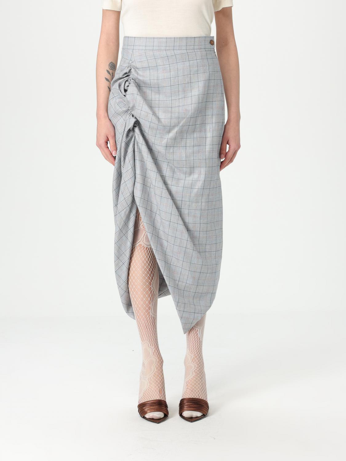 Vivienne Westwood Mens Multi Side Panther Check Wool-linen Blend Midi Skirt