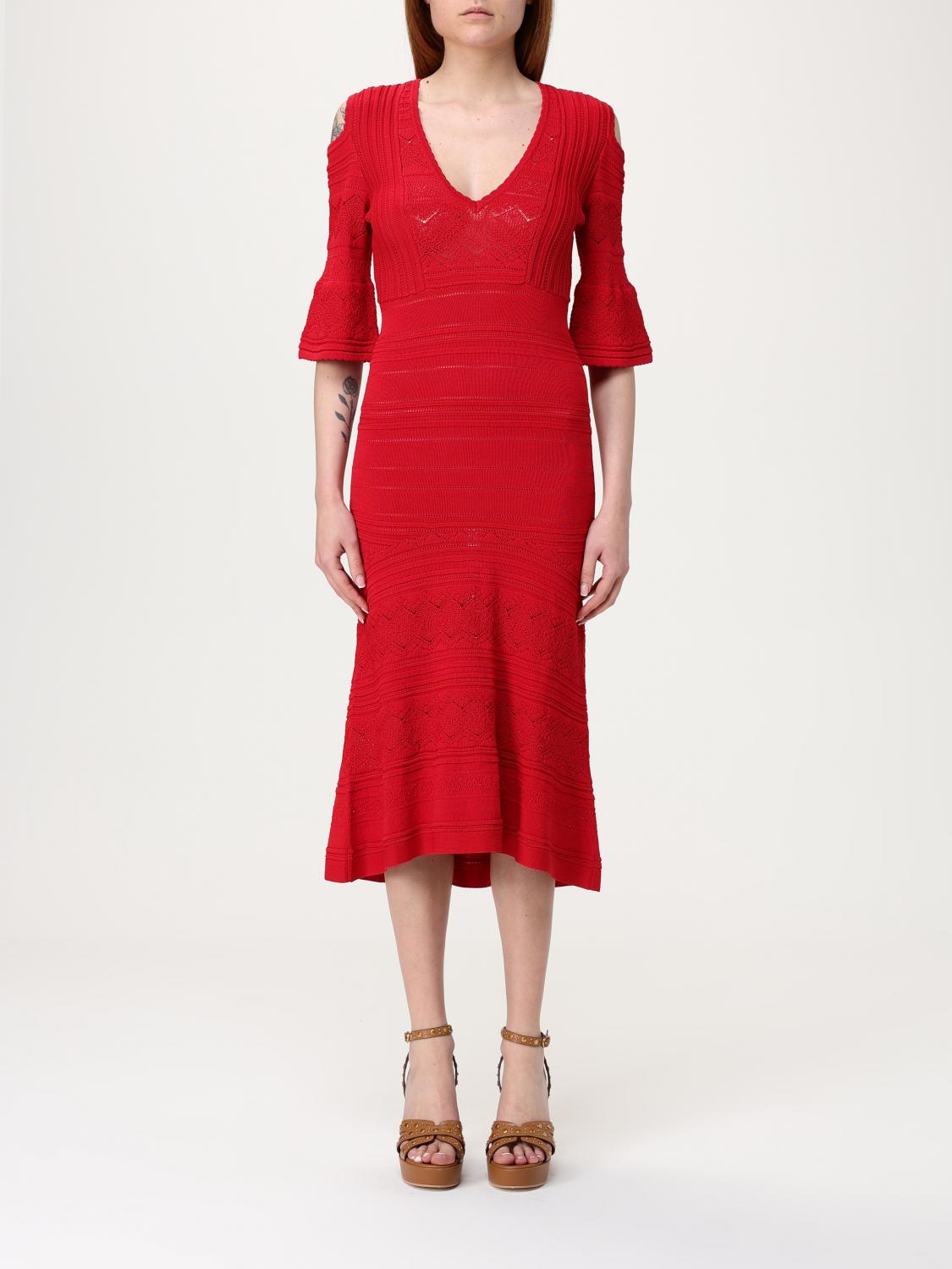 Twinset Red Midi Dress With Lace