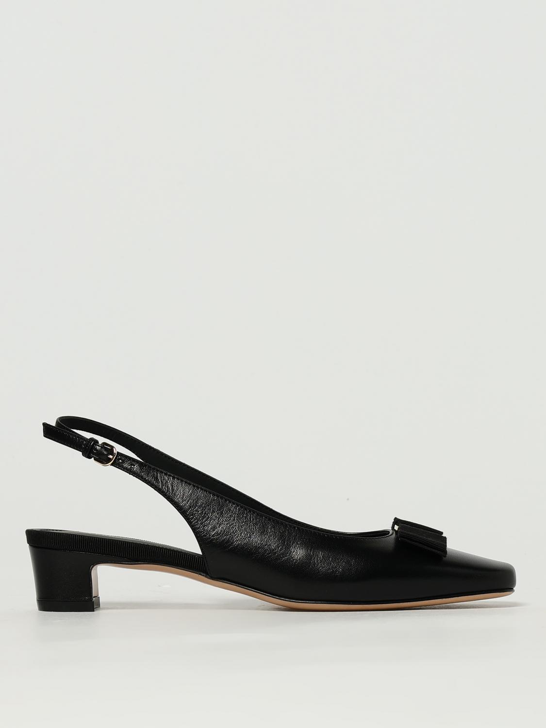 Ferragamo Square Toe Textured Sling Pump With Buckle