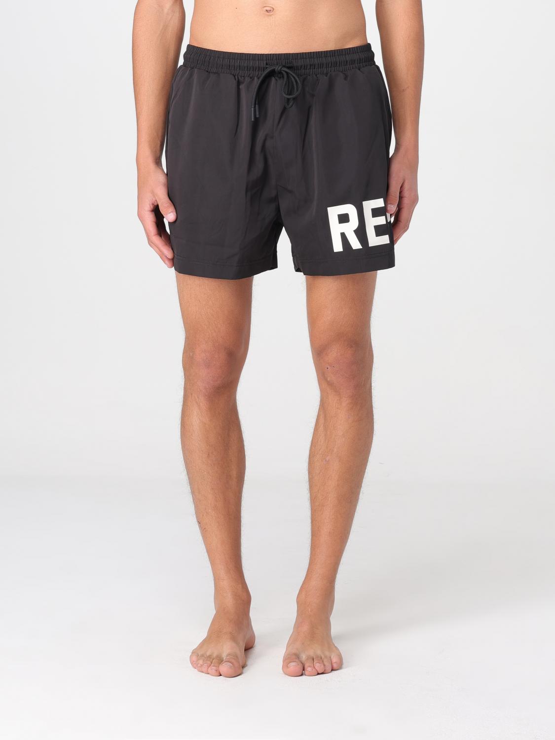 Represent Black Swim Shorts With Elastic Drawstring Waist And Logo Lettering Print In Tech Fabric Man