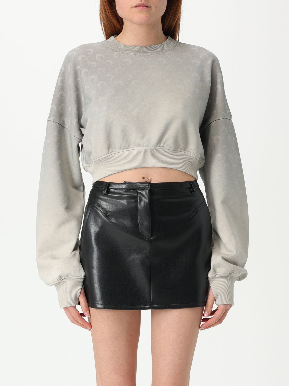 Marine Serre Cropped Grey Sweatshirt With Textured Fabric And In Gray