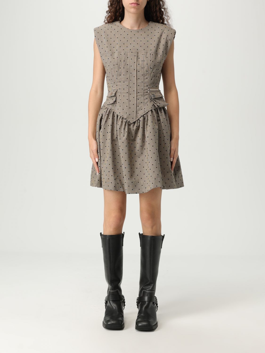 Ganni Flock Check Suiting Corset Mini Dress
