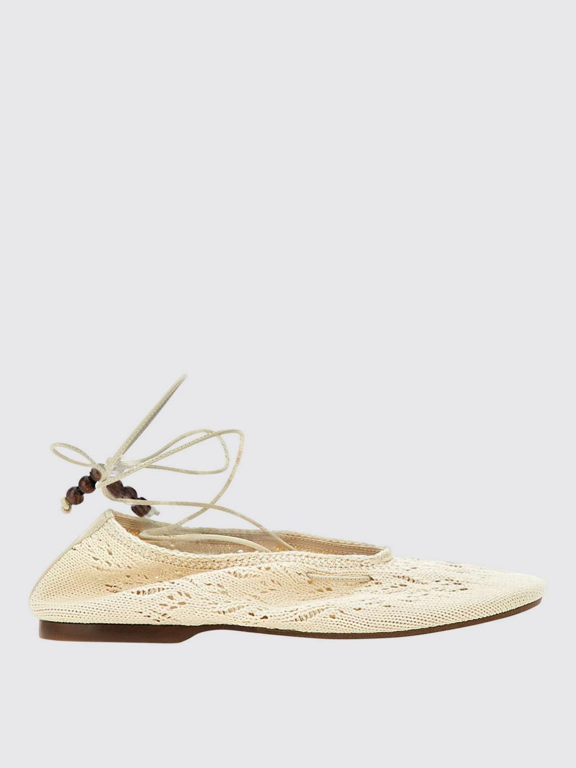 Alohas 'rosemary' White Ballet Flats With Embroidered Design Ankle Knot Closure