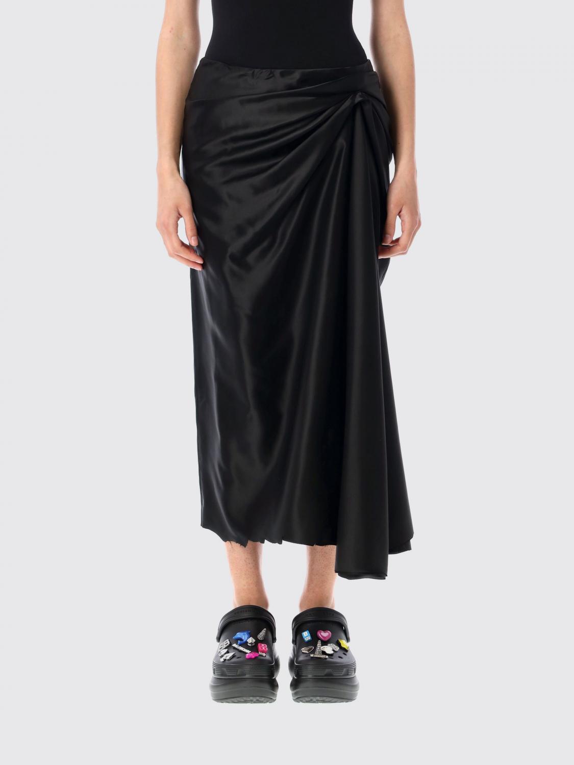 Balenciaga Asymmetric Frayed Gathered Draped Satin Midi Skirt