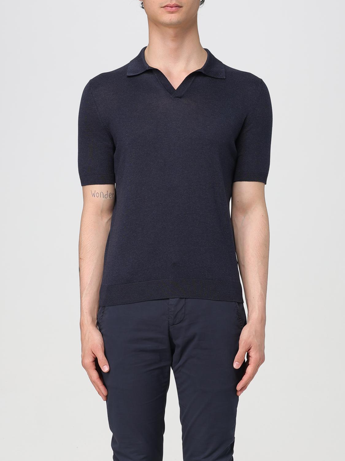 Tagliatore Blue Polo Shirt With Buttonless Collar And Ribbed Trims