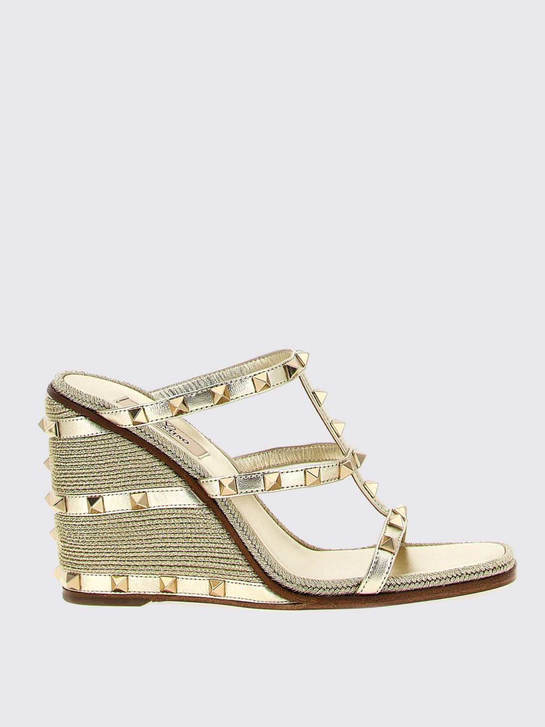 Valentino Rockstud Espadrilla Slide In Gold