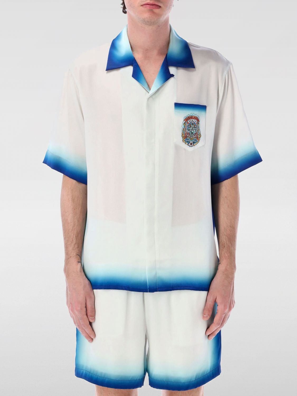Casablanca White Shirt With Cuban Collar And Maxi Logo Printed On The Back In Silk Man