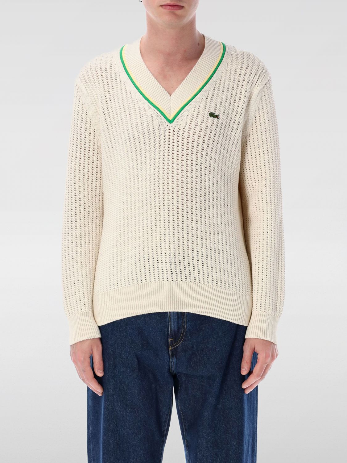 Shop Lacoste Sweater Men Color Yellow Cream