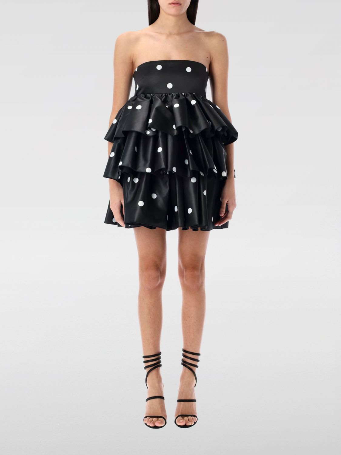 Rotate Birger Christensen Satin Ruffle Tiered Polka Dot Dress