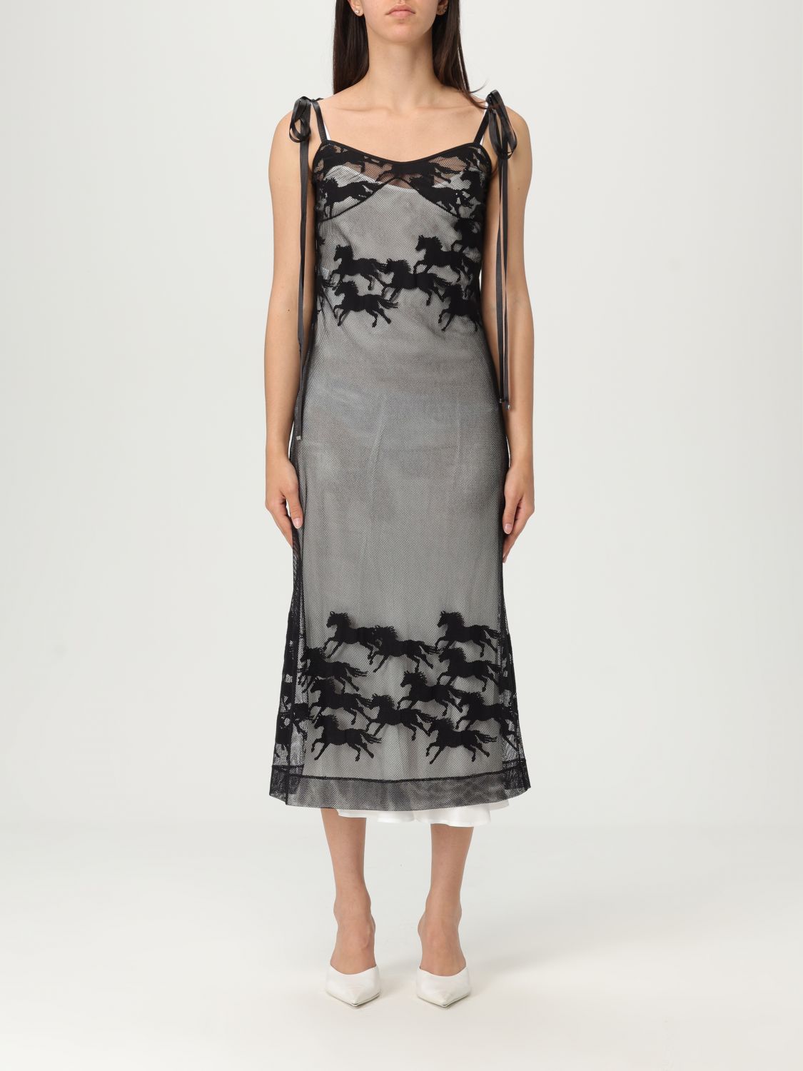 Pinko X Patrick Mcdowell Horse Motif Sheer Midi Dress In Black