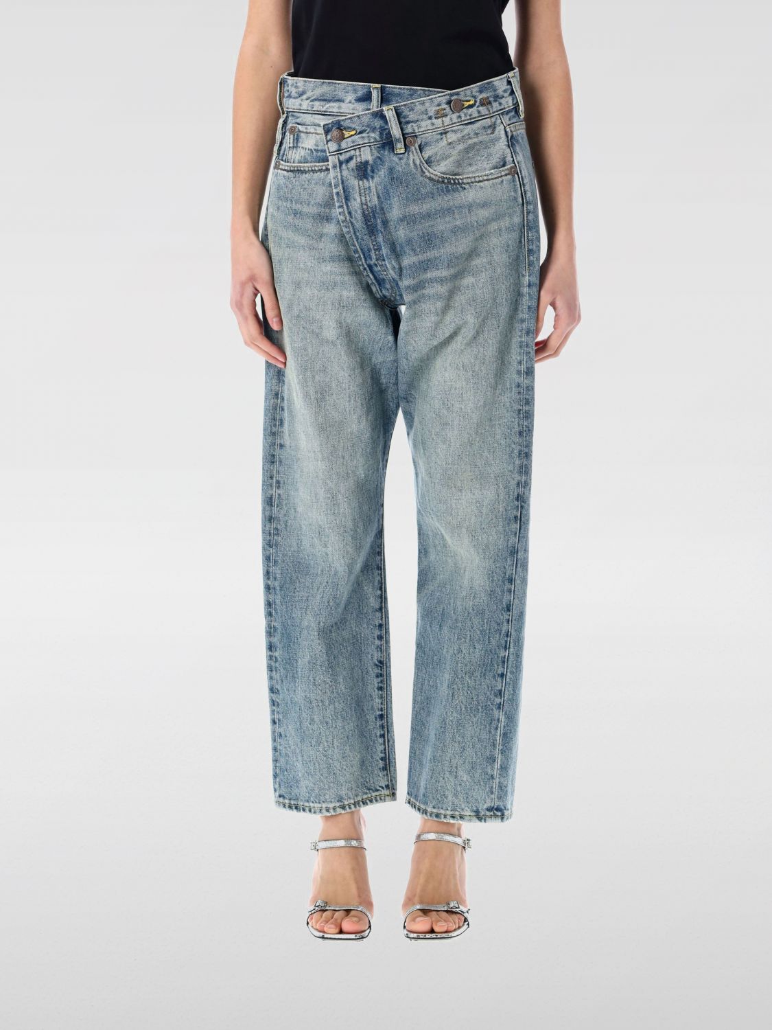 R13 Button Fly Crossover Jeans With Five Pockets