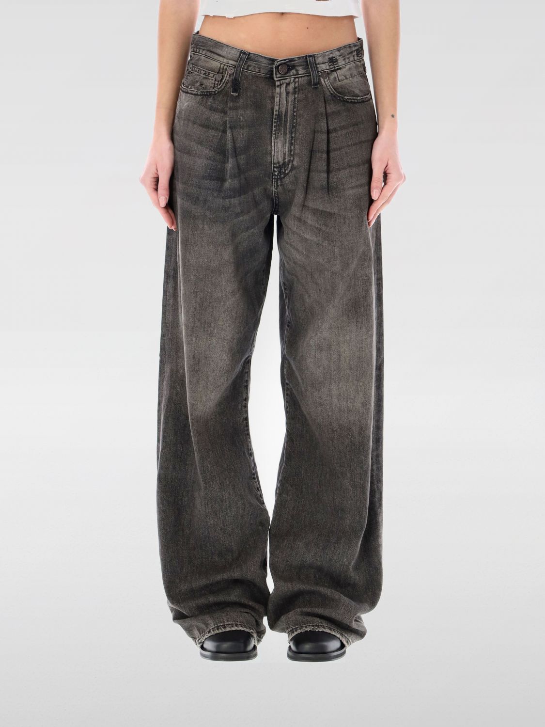 R13 Damon Pleated Wide Leg Jean In Ellery Black In Gray