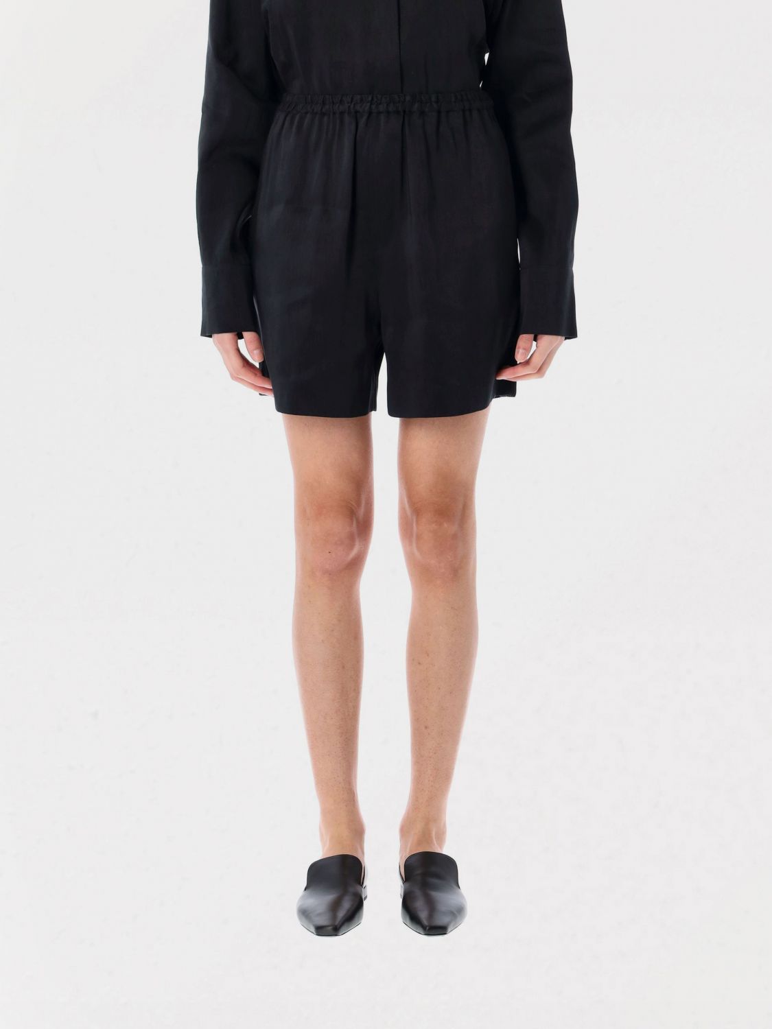 Loulou Studio Relaxed Fit Black Shorts With Elasticated Waistband