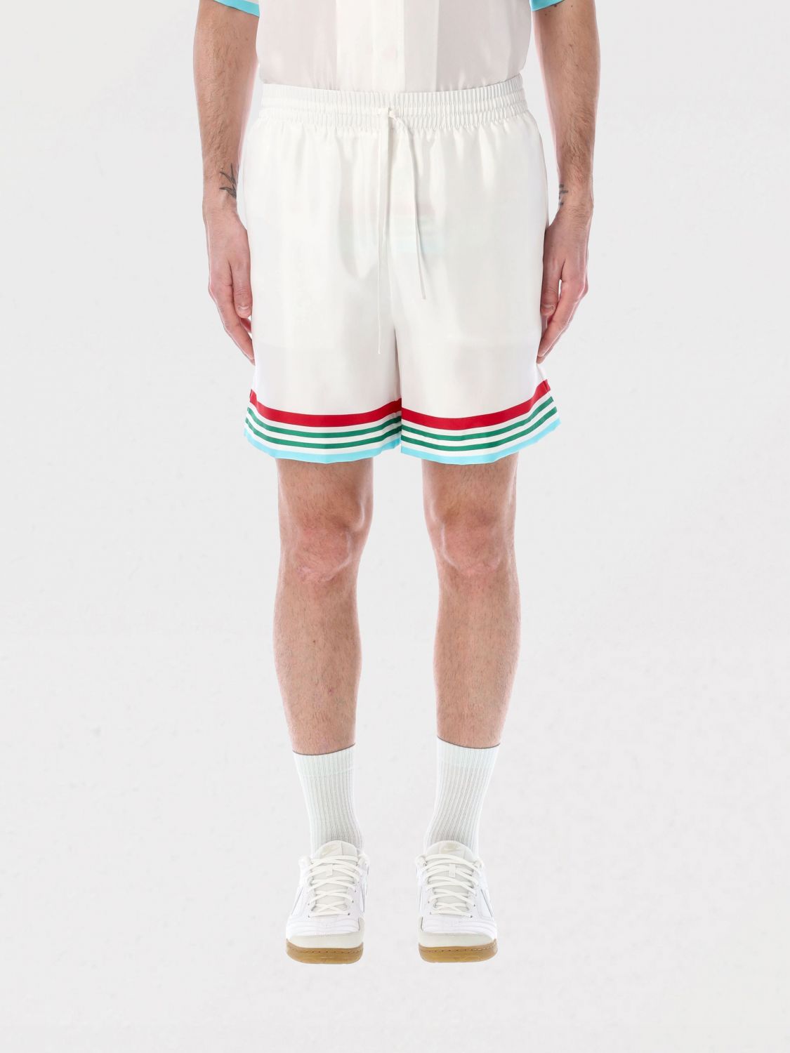 Casablanca Mens Casa Way World Series Relaxed-fit Striped Silk Shorts