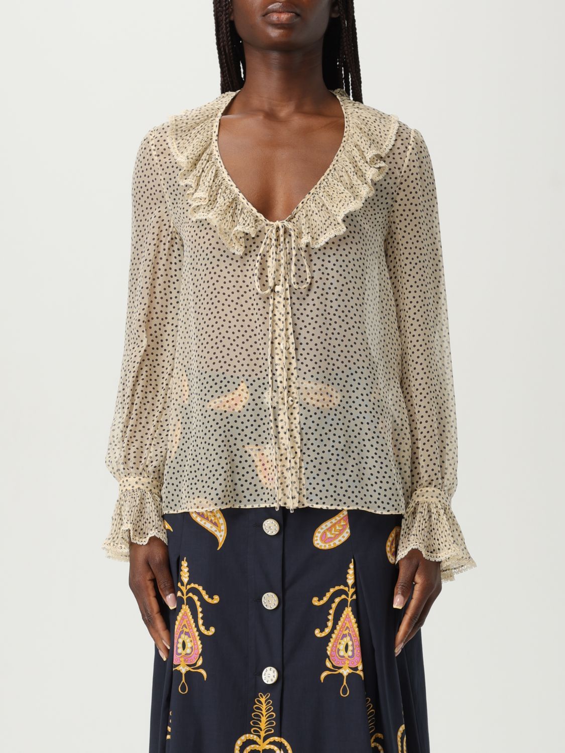 Valentino Polka Dot Printed Ruffled Top