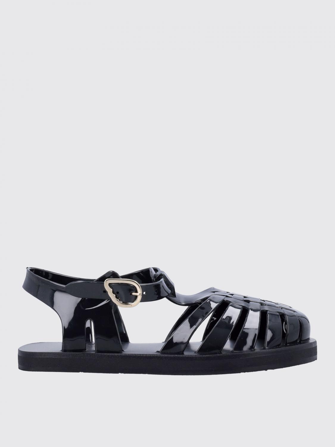 Ancient Greek Black Leather Sandals In Black