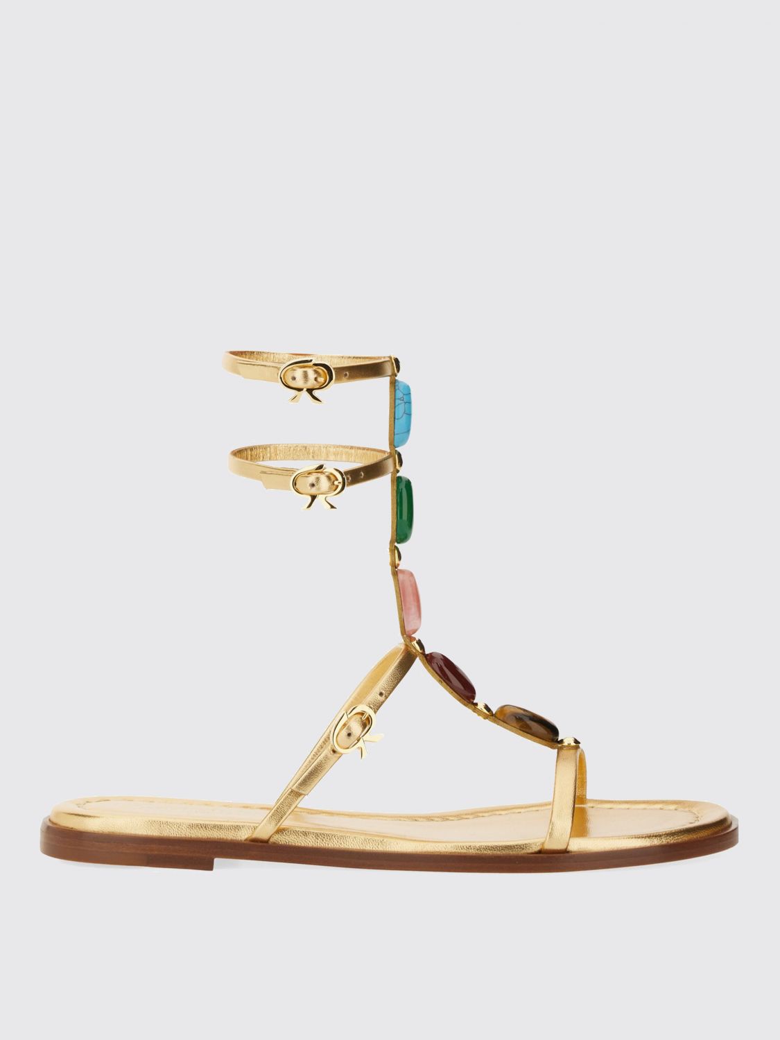 Gianvito Rossi Gemstone Detailed Flat Leather Sandals