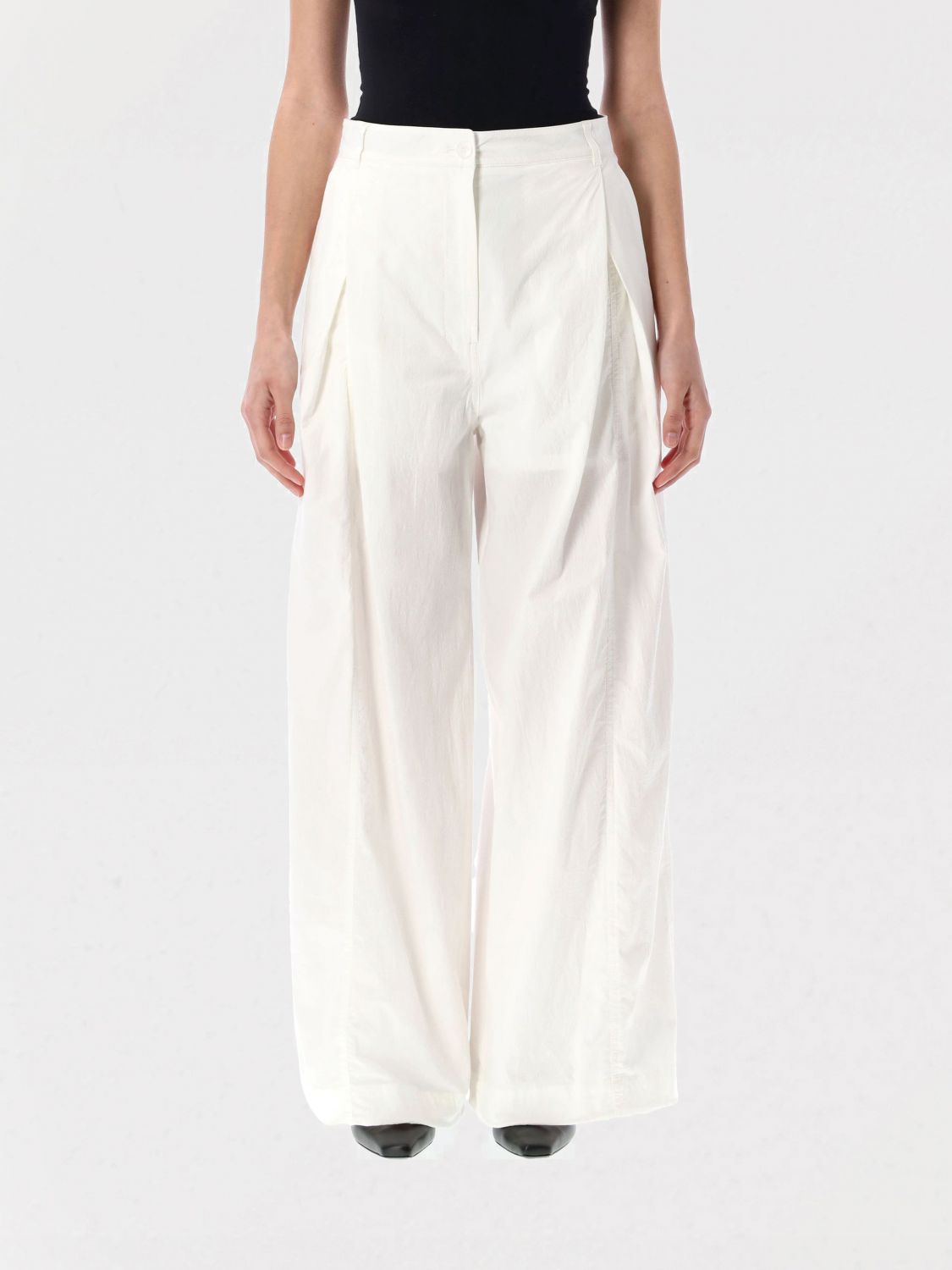 Low Classic High Waist Cotton Tuck Wide Leg Pant