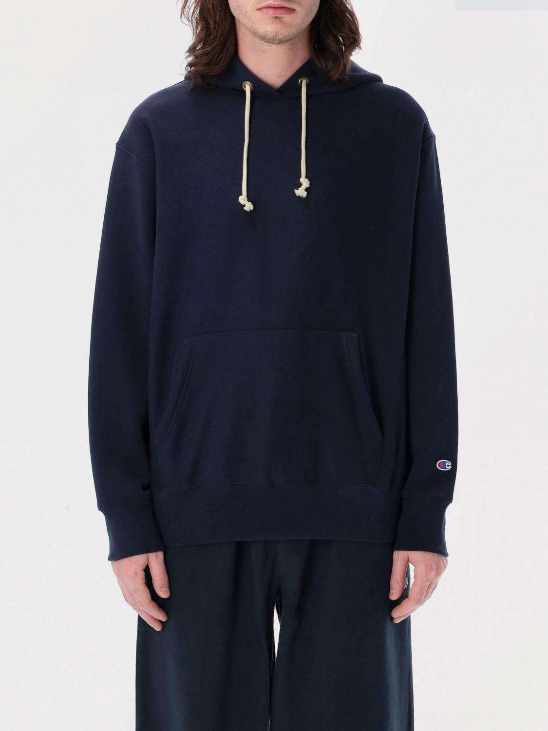 Champion Jersey Cotton Hoodie Kangaroo Pocket In Blue
