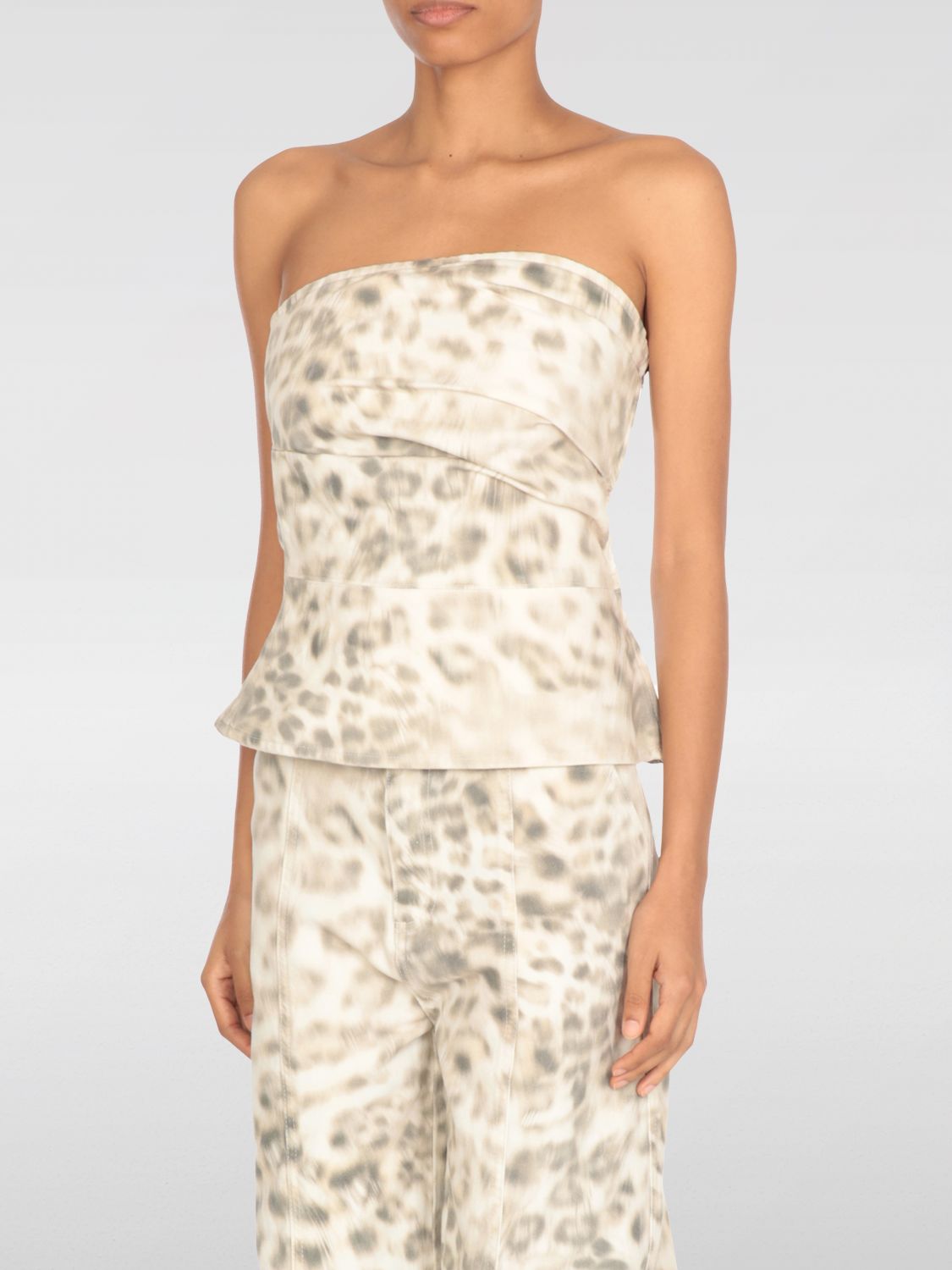 Rotate Birger Christensen Cotton Top With Denim Animal Print