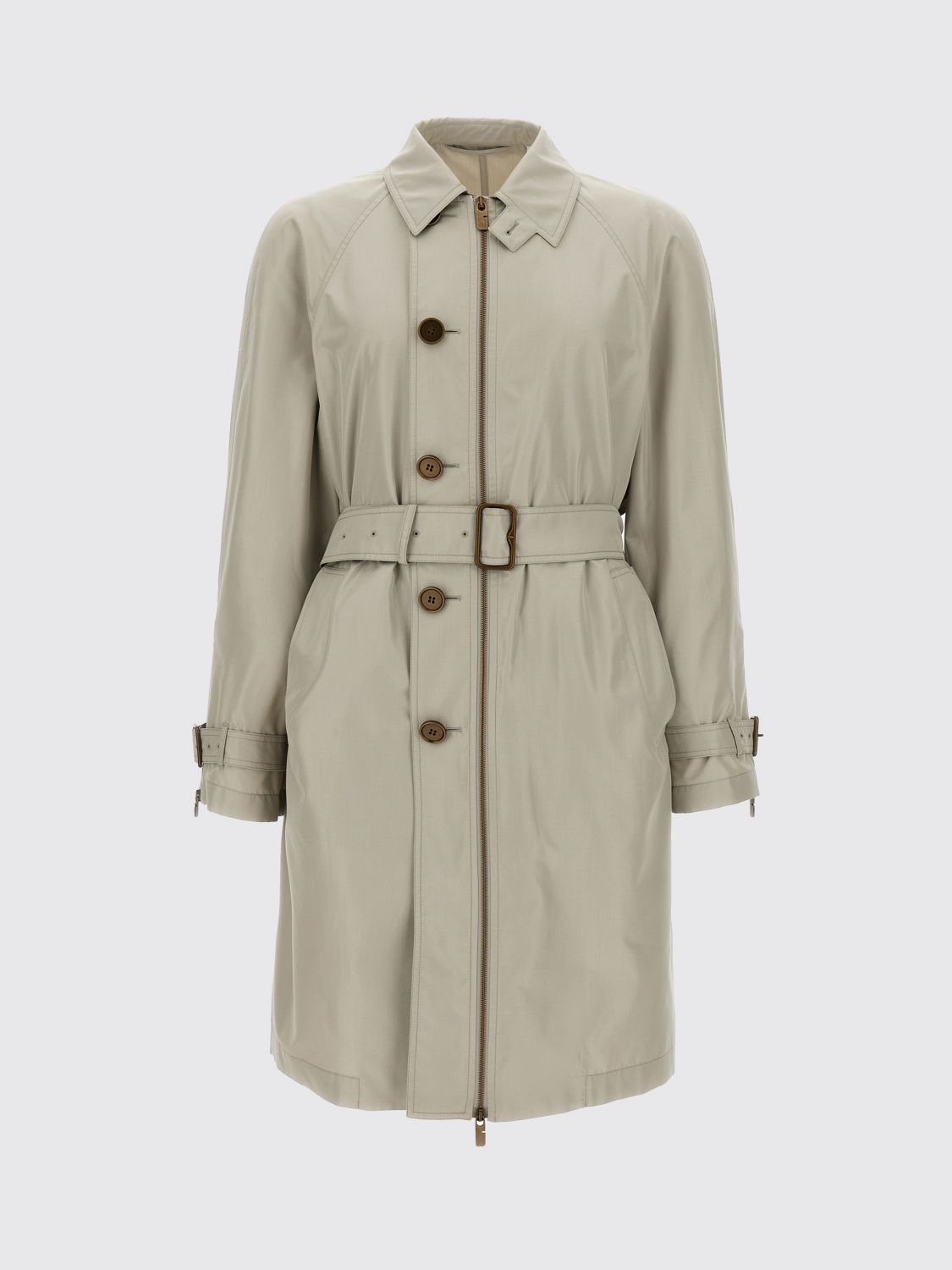 Burberry Silk Waist Belt Buckle Long Sleeve Coat In Gray