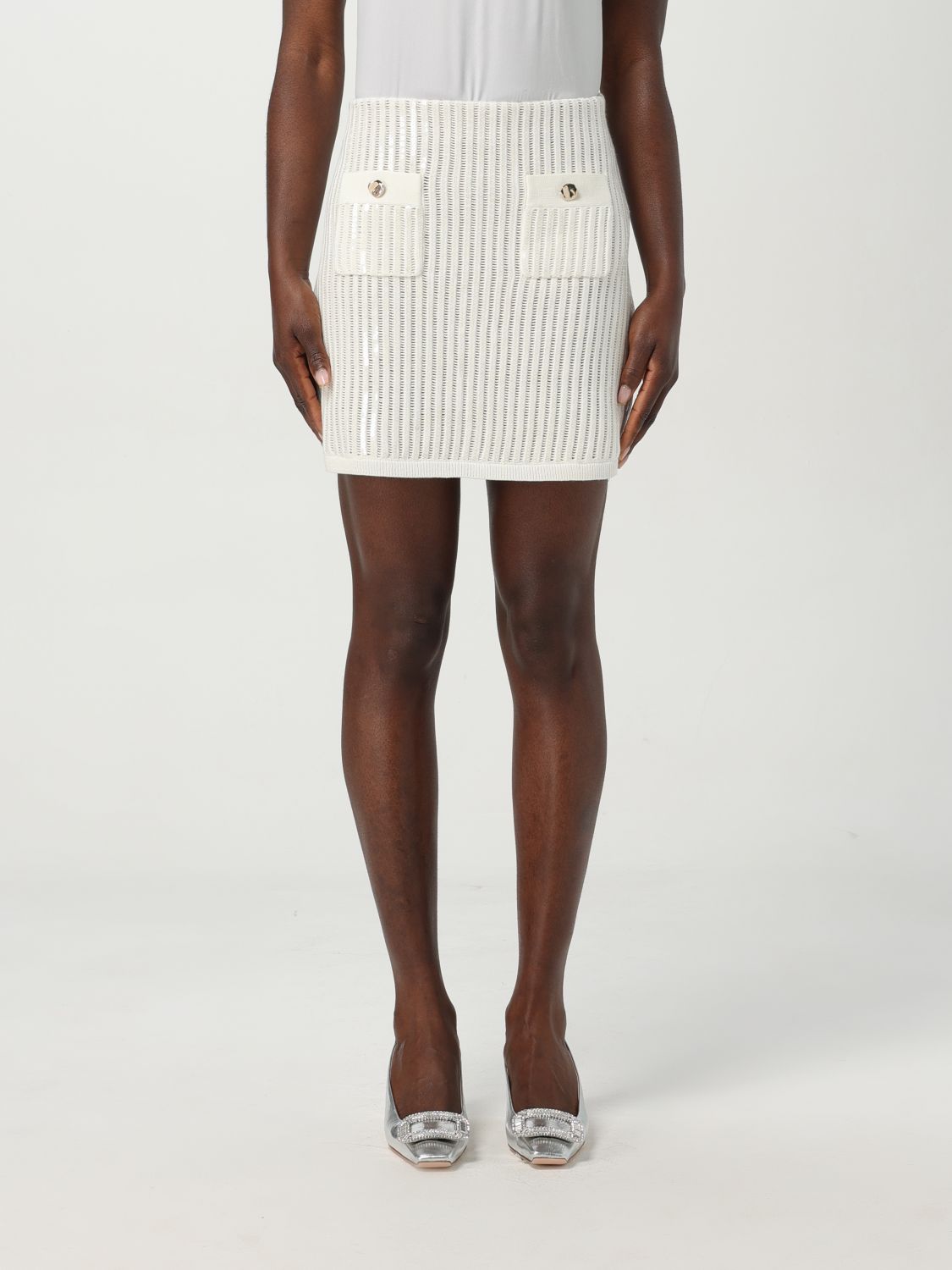 Self-portrait Sequined Crocheted Cotton And Cashmere-blend Mini Skirt In White