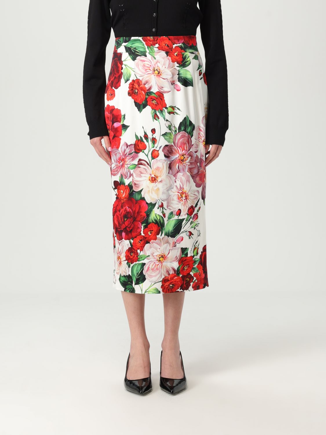 Dolce & Gabbana Floral Longuette Skirt Skirts White