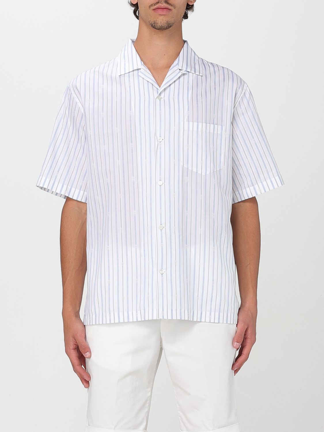 Alexander Mcqueen Short-sleeved Shirt With Striped Pattern In Gray