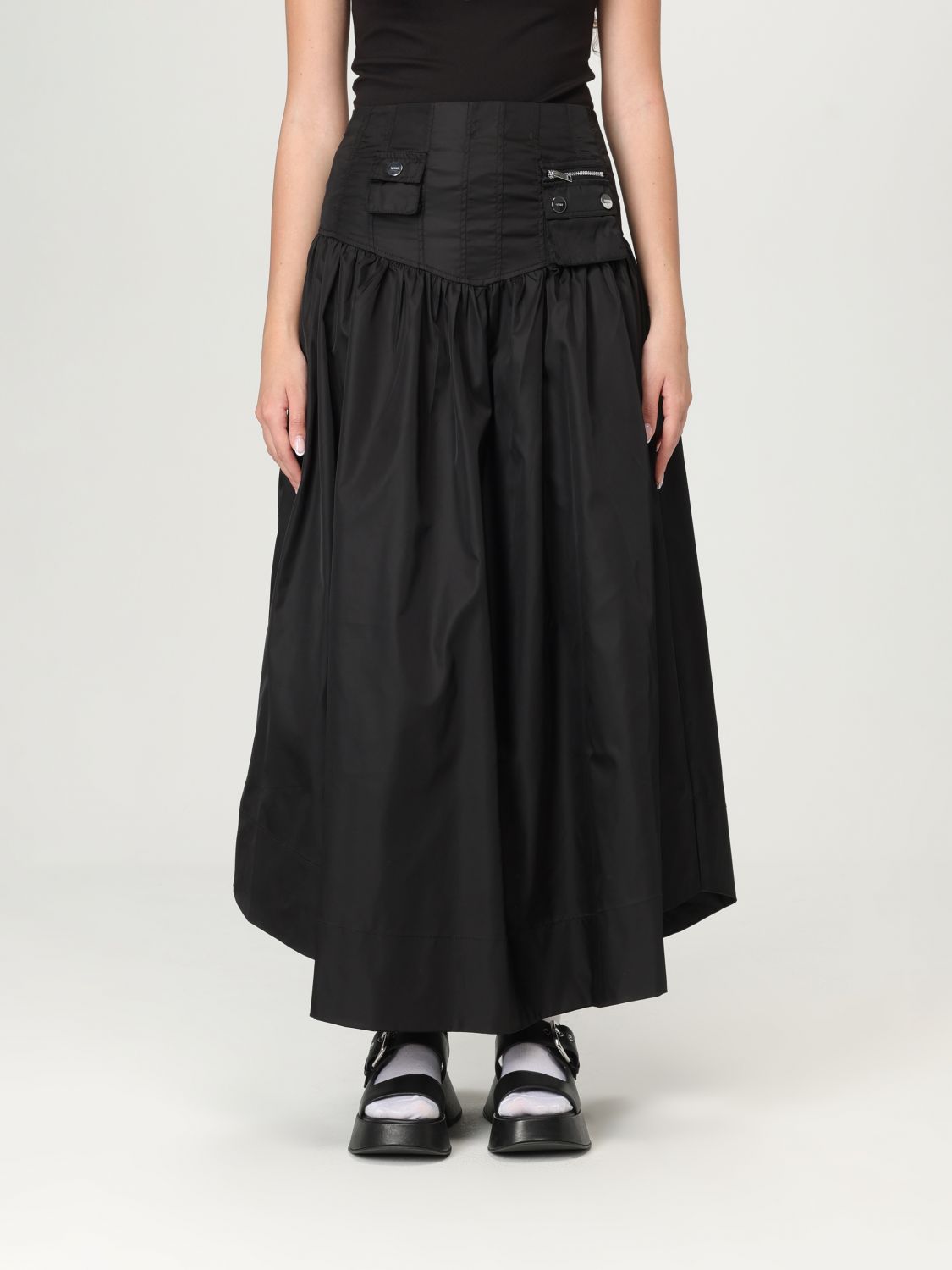 Ganni Duchesse Nylon Skirt In Black
