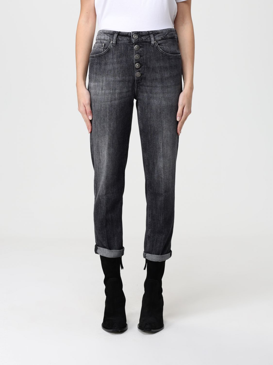 Dondup Koons Button-fly Turned-up Jeans In Black