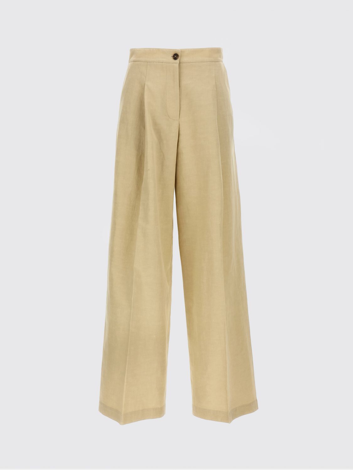 Yves Salomon Linen Trousers With Pleated Front And Wide Leg In Green