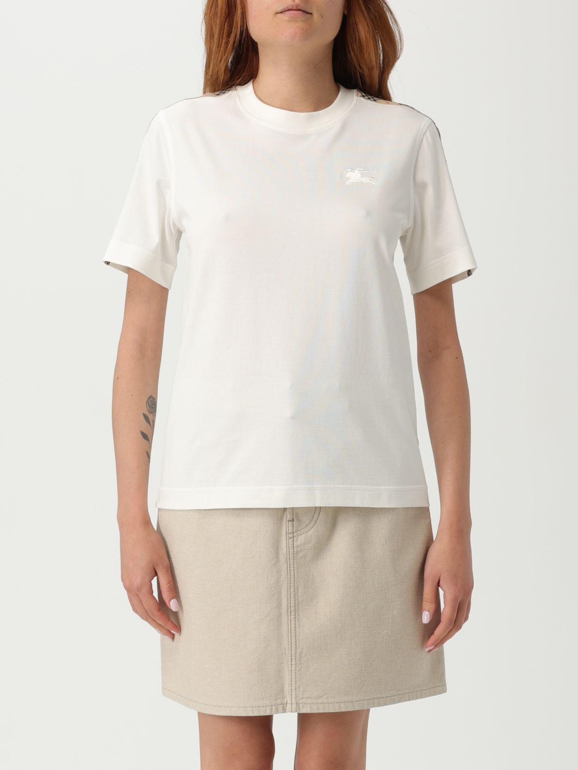 T-shirt in cotone con bande check Burberry