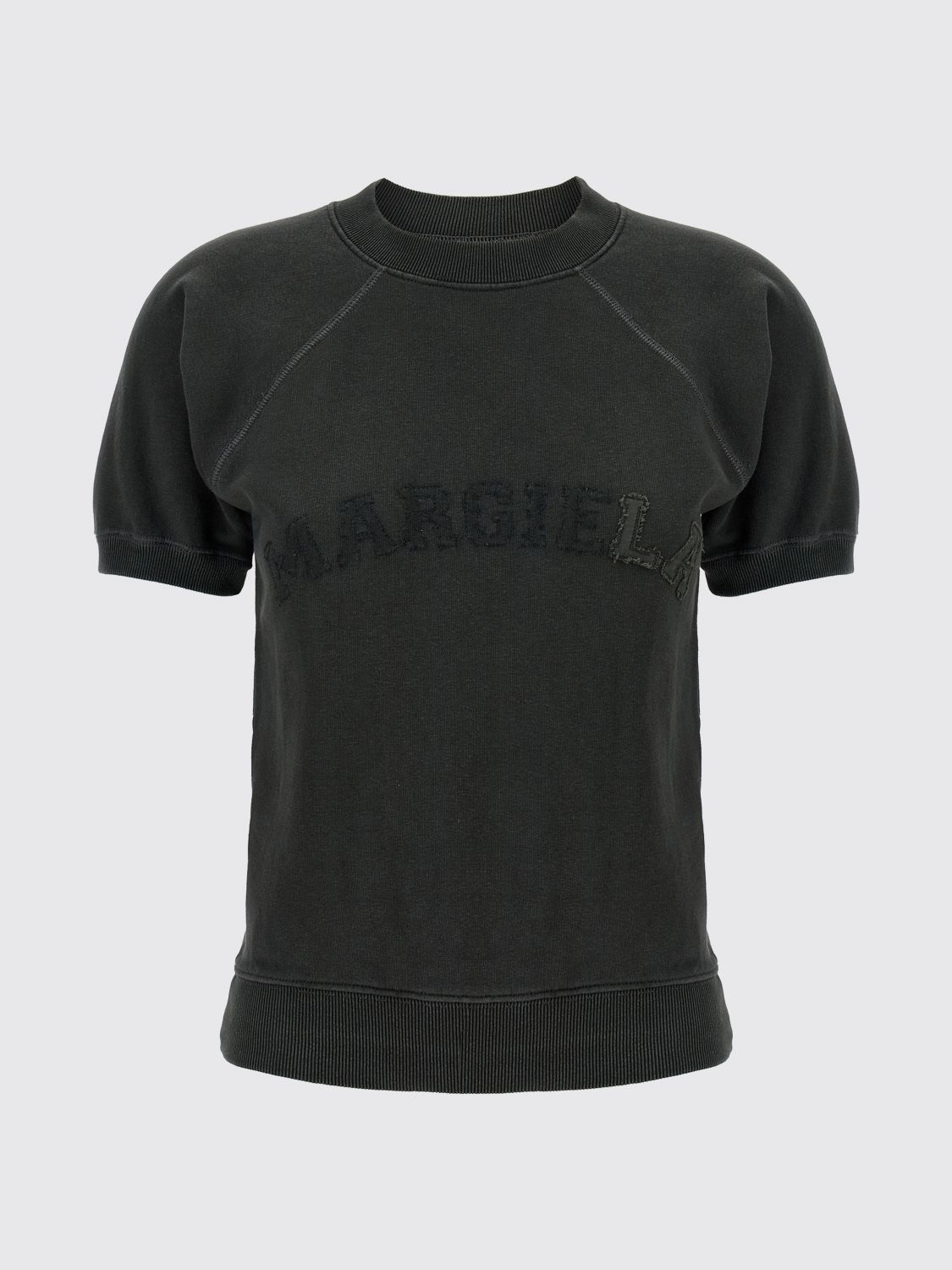 Maison Margiela Deconstructed Logo Sweatshirt With Ribbed Finish In Gray